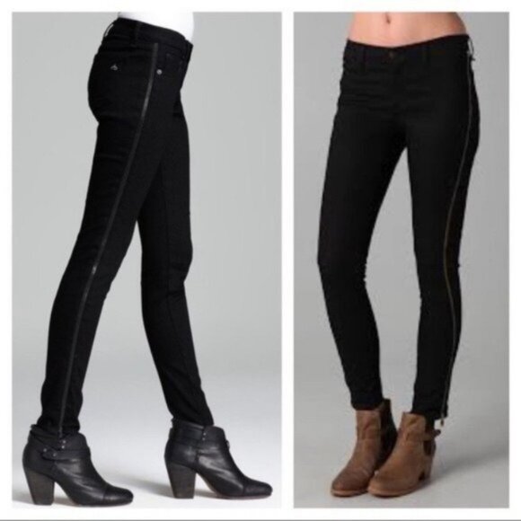 Rag & Bone Coal Black Low Rise Side Zipper Tuxedo Skinny Leg Denim Jeans 26 - Picture 1 of 8